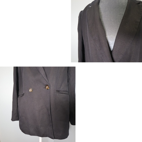 Ann Taylor Black Blazer Women’s Size 12 One Button Notch Lapel Lined Jacket Boxy - Picture 8 of 9